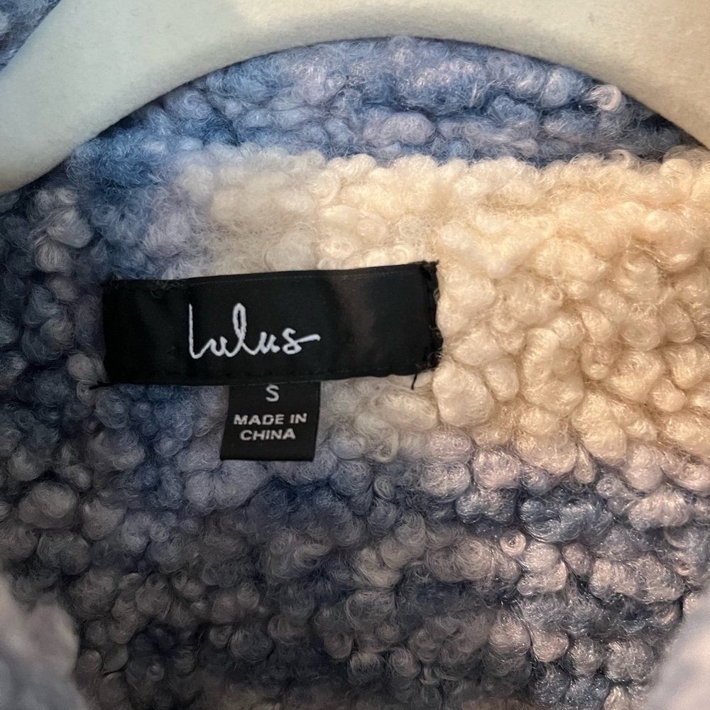 Lulus Winter Winds Blue Plaid Teddy Shearling Jacket Small - Picture 6 of 11